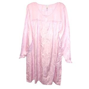 Adonna Pink Long Sleeve Button Front Nightgown Size XXL Grannycore Cottagecore
